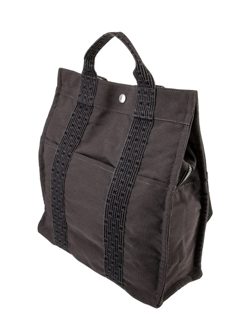 Like New Hermes Toile Herline Black Gray Canvas Backpack Tote w Top Handle